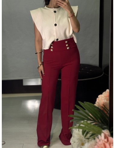 Pantalon Botones Burdeos