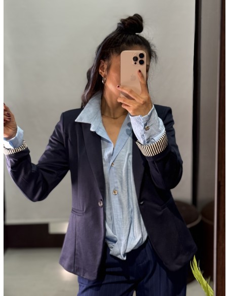 Blazer Manga Rayas Marino
