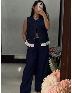 Pantalon Doble Cintura Azul