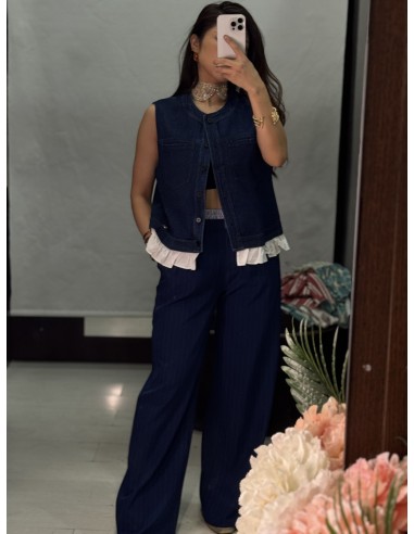 Pantalon Doble Cintura Azul