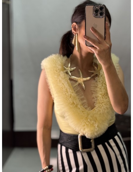 Body Tul Escote Amarilla